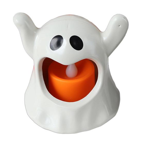 Halloween Ghost Candle Holder with LED Candle, Cute Tea Light Tabletop Decoration Holder, Spooky for Indoor Home Decor, Holiday Party Supplies Shaped