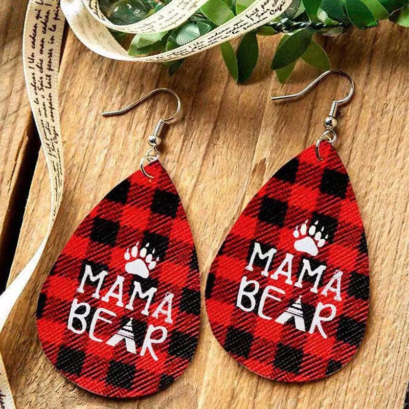 

Mamabear Christmas Earrings: Red Plaid PU Leather, Bear Paw Design