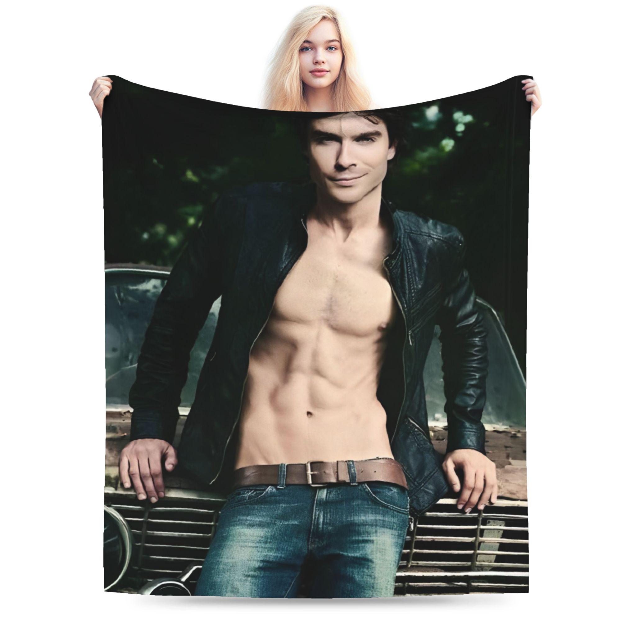 Pandara Jewelry Unisex The Vampire Diaries Damon Salvatore Blankets Flannel Summer Super Soft Throw Blanket For Home Bedroom Plush Thin Quilt