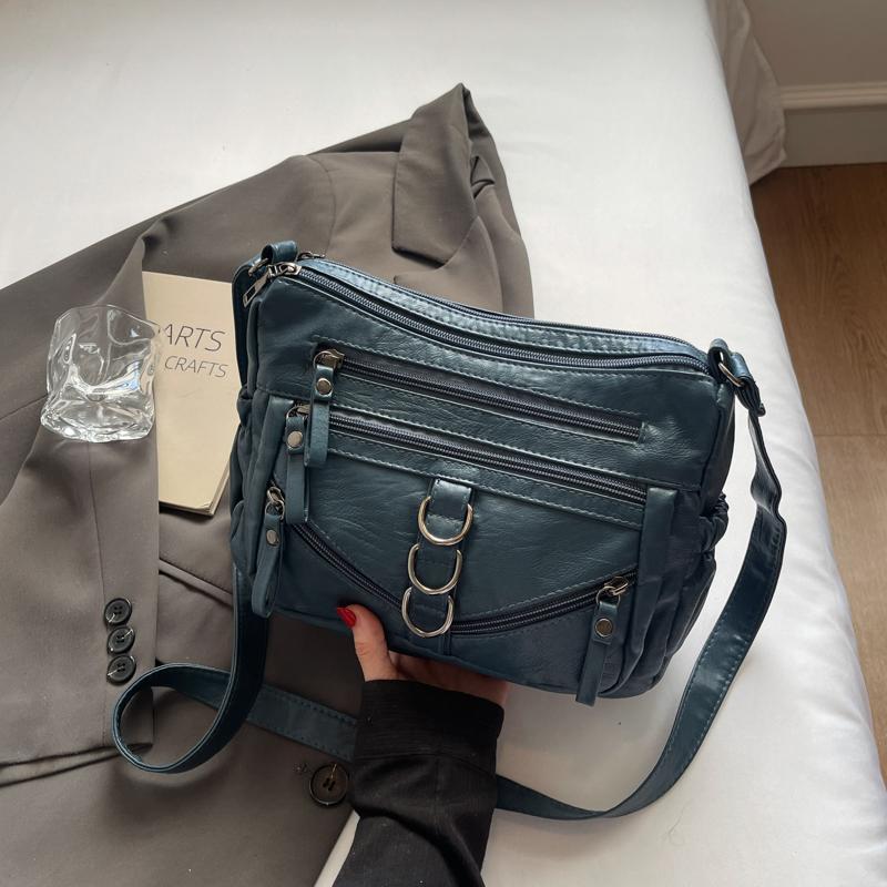 Women's Crossbody Bag Vintage Soft Leather Mother Bag Commuter Multi-Pocket Shoulder Bag