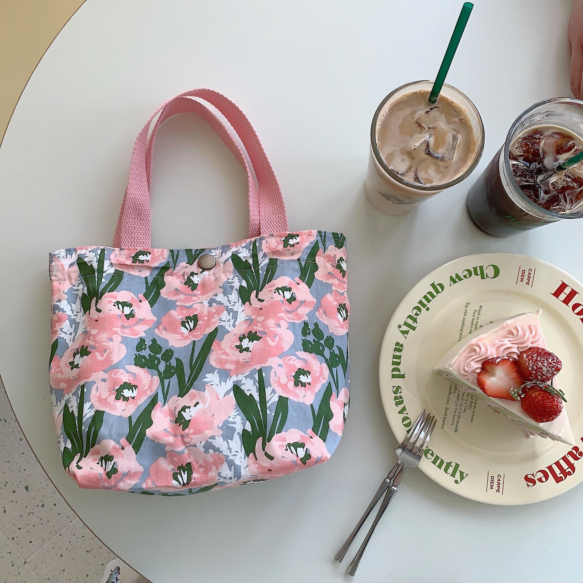 

Korean Cloth Handbags Lunch Box Bag Women s Beauty Flower Canvas Bag Outside Shopping Toiletry Phone Oagnzier Storage Bags 25x20cm