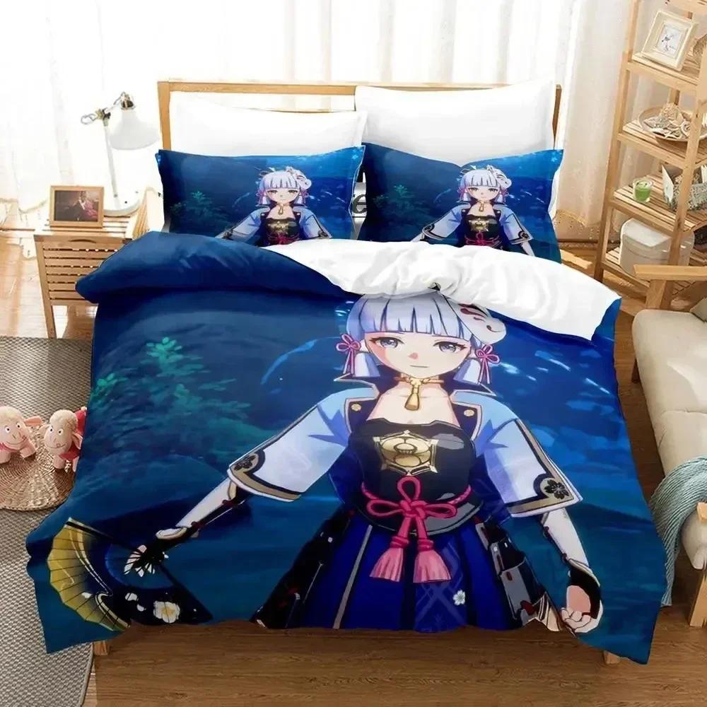 Game Genshin Impact Kamisato Ayaka Bedding Set Duvet Cover Bed Set Quilt Cover Pillowcase Comforter king Queen Size Boys Adult A