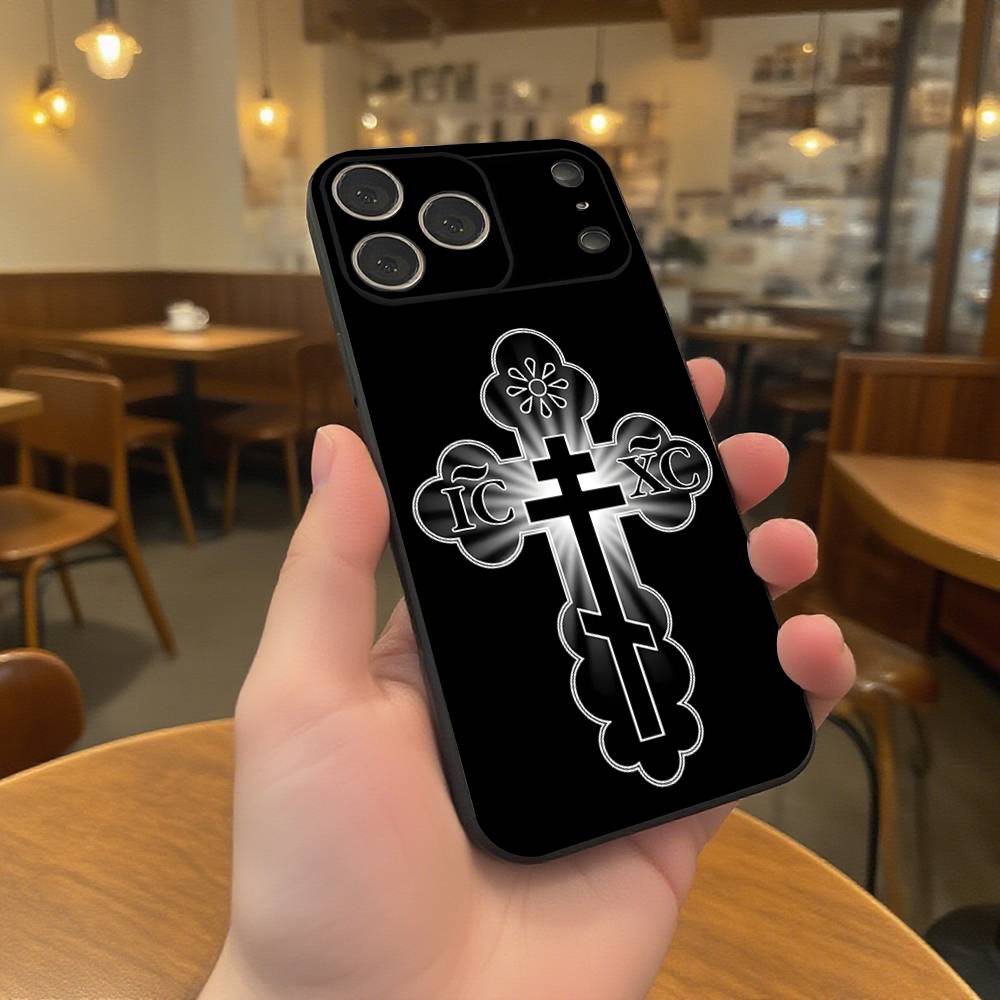 

Orthodox Cross Icon Phone Case For iPhone 17,16,15,14,13,12,11,Pro,XS,Max,XR,Plus,E,SE4,Mini Black Soft Cover iPhone14ProMax