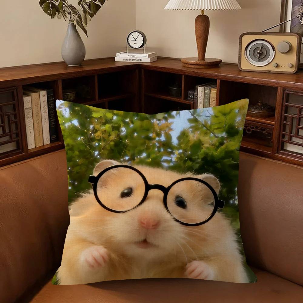 Funny Sad Hamster Emoticon Cushion Cover Pillowcase Upholstery Sofa Throw Pillow Home Decor Pillowcas