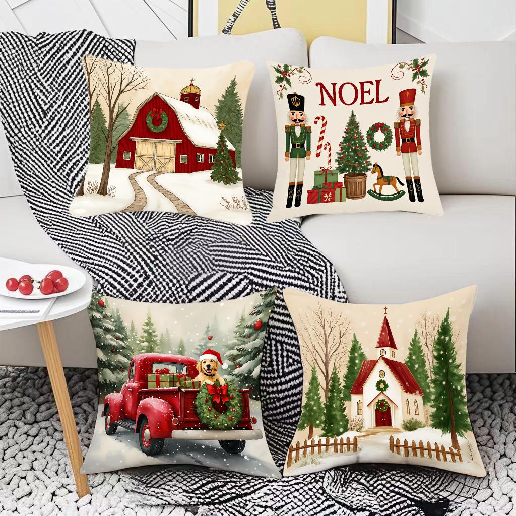 Christmas White Cartoon Christmas Decoration Combination Christmas Tree Festive Atmosphere Elements Living Room Bedroom Home Cushion Cover