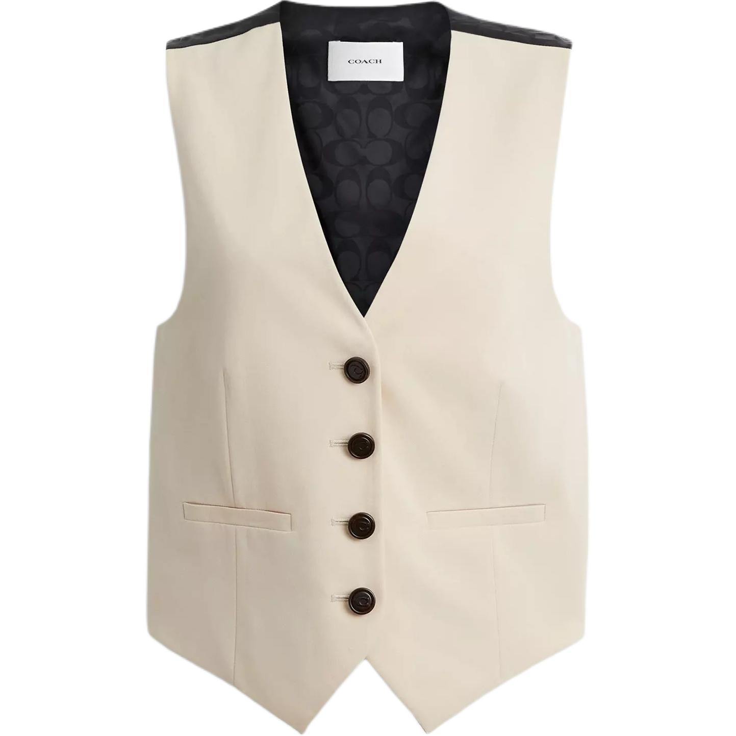 

Coach Color Block Single Breasted Pocket V Neck Sleeveless Vest Women vests Beige CBB96-SND S