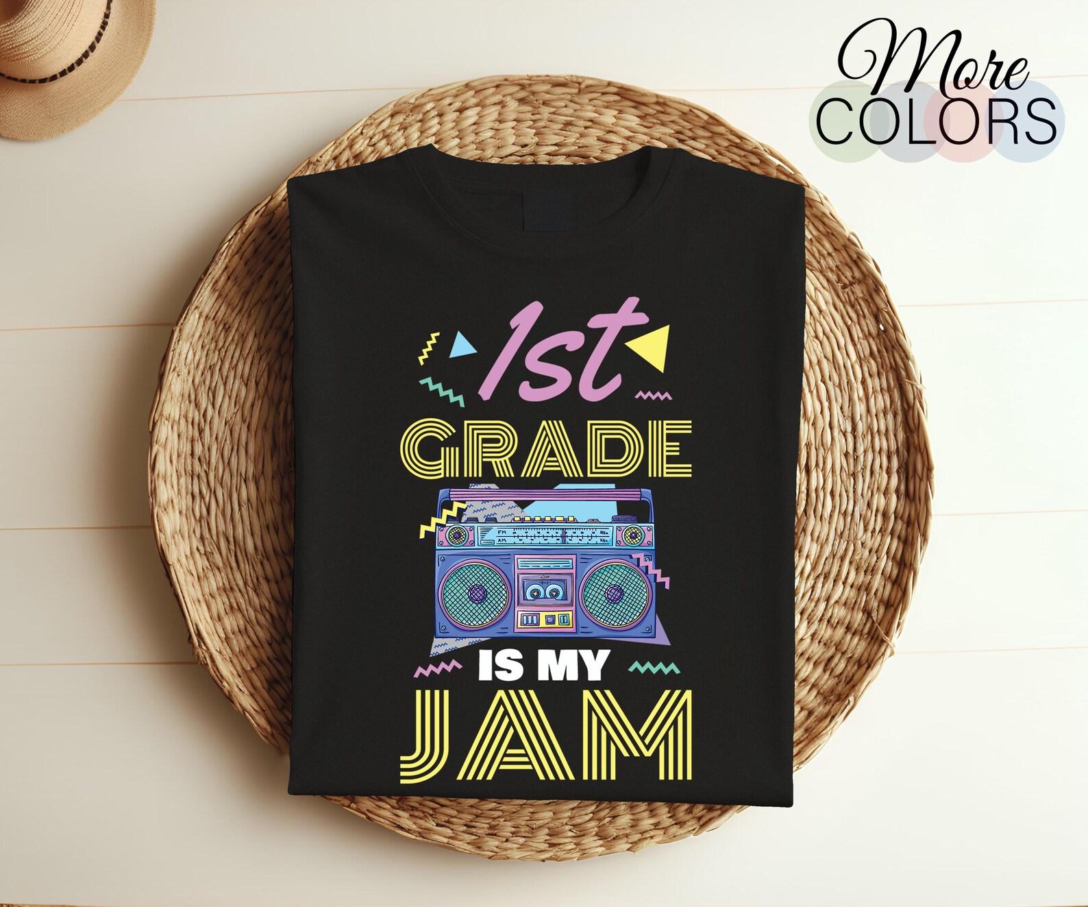 1st Grade Is My Jam One 1 Vintage 80s Boombox Teacher Student T-Shirt, Back To School First Grade First Day, 100 Days Of School, Field Day, 100