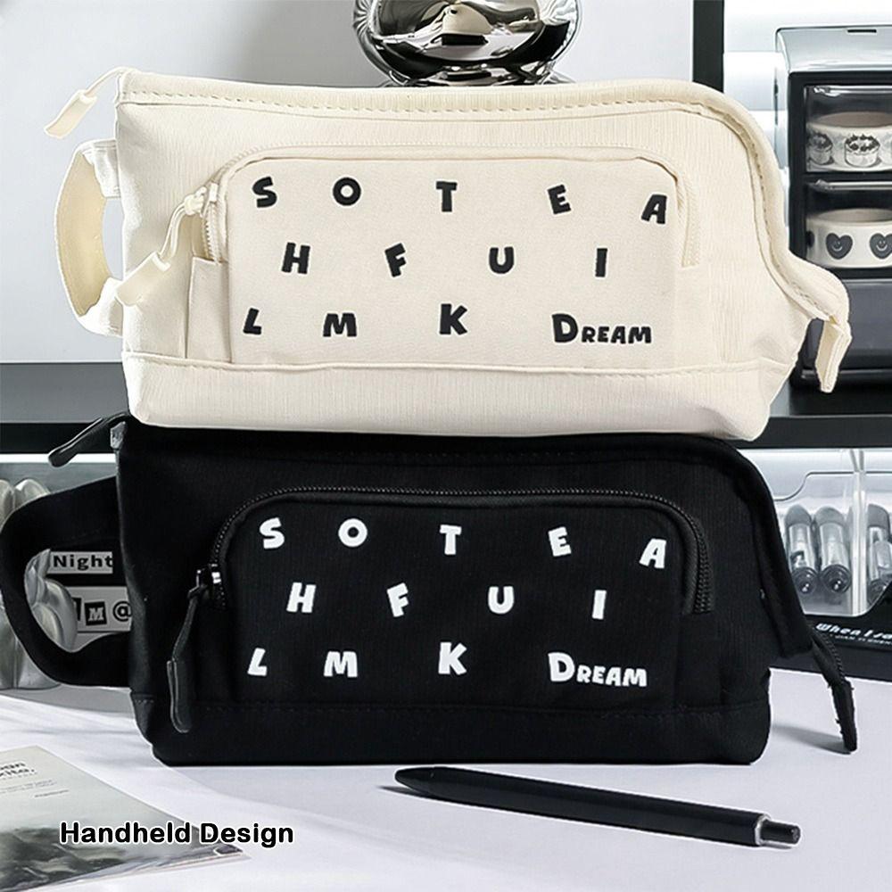 L-shape Large Opening Pen Bag Handheld Stationery Pouch Multi-functional Pencil Case  Students Gift
