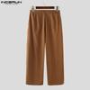INCERUN Men Casual Loose Zip-up Waist Striped Baggy Wide Legs Pants Long Trousers