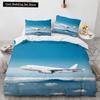 3D Airplane King Queen Duvet Cover Pink Airliner Bedding Set for Adults Sky Sea Natural Landscape 2/3pcs Polyester Quilt Cover