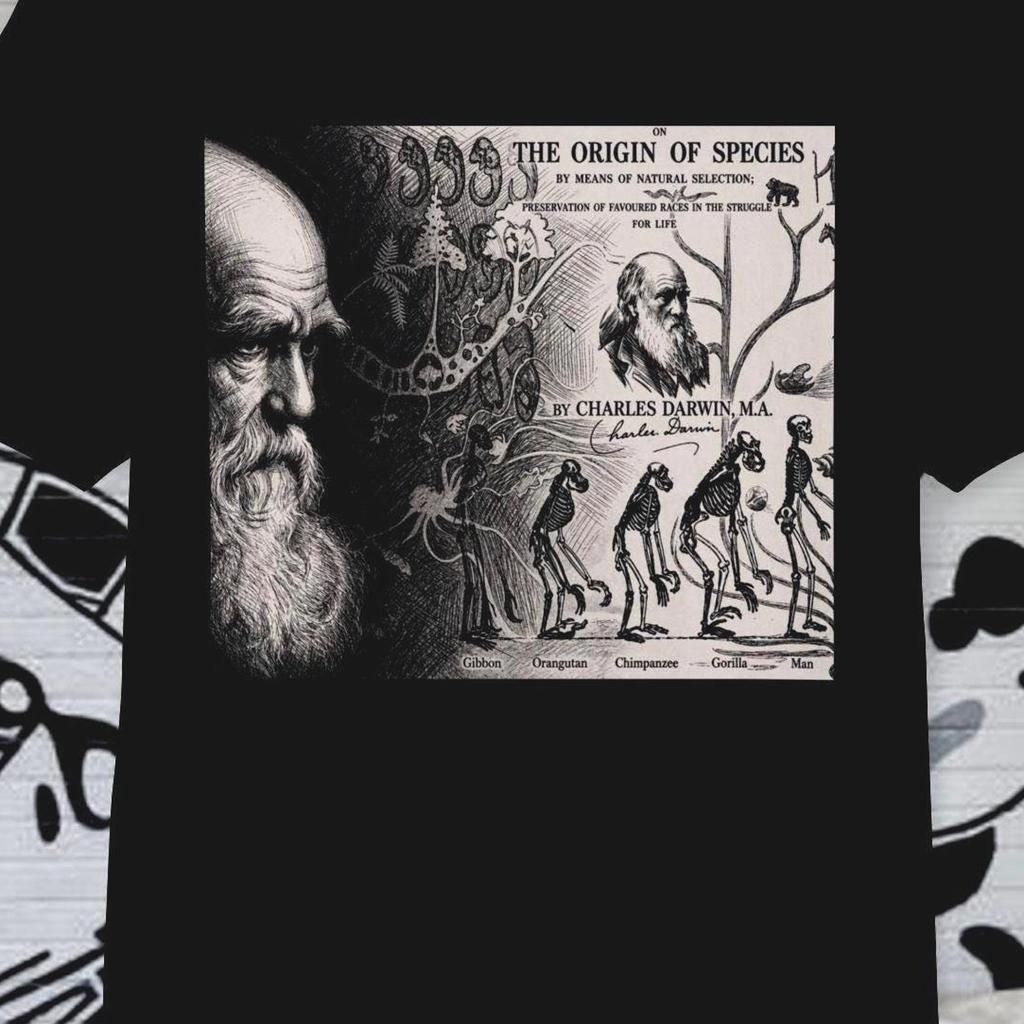 Darwin Shirt, "From Shadows" Sketch +: Origin of Species. HMS Beagle. natural selection. Science. Biology. Evolution. Isaac Newton. Einstein