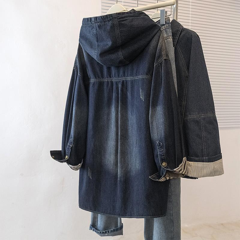 Coat for Women  Autumn Casual Oversize Hooded Denim Jacket