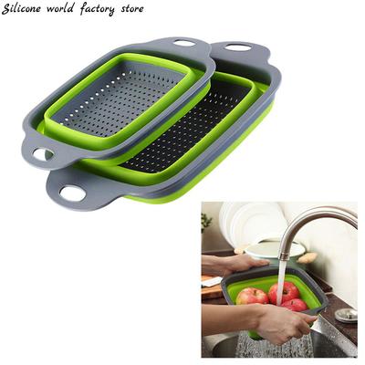 Silicone World Folding Drain Basket Fruit Vegetable Washing Basket Strainer Colander Collapsible Drainer Kitchen Storage Tools