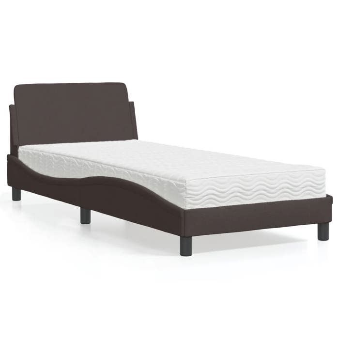 VidaXL Lit avec matelas marron foncé 90x200 cm tissu, meuble de chambre à coucher, lit simple, cadre de lit incurvé, 3208327