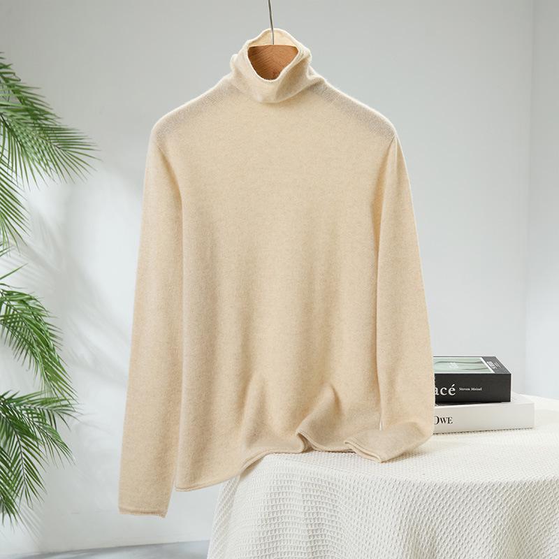 Lekasha Women's Slim Fit Cashmere Turtleneck Sweater - Rolled Edge, Semi-High Neck, Long Sleeve, Fashionable Base Layer.