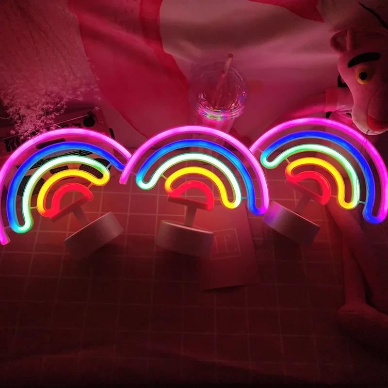 Ins Girl Heart Rainbow Unicorn Neon Light Bedroom Ornament Small Night Light Room Decoration Desk Lamp Gift