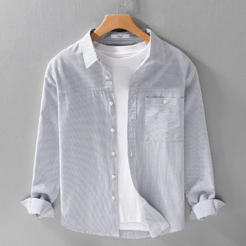Spring Summer Japan fashion Fresh Stripe Long sleeve Shirts Men's Clothing Artistic Youth Loose Casual Shirt Oxford Thin