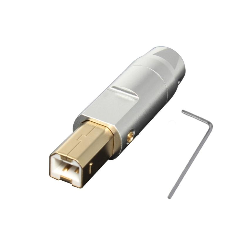 Aluminum Alloy Gold-Plated USB B-Type Plug Connector Housing 6mm Hole for Repairing Printer Data Cables