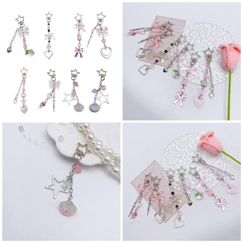 Star Heart Bowknot Pendant Phone Charm Hangings Rope Sweet Phone Chain Strap Bag Decoration Lanyard Keychain Accessory