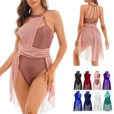 Body da danza moderna per danza classica, in chiffon patchwork, per donne e ragazze