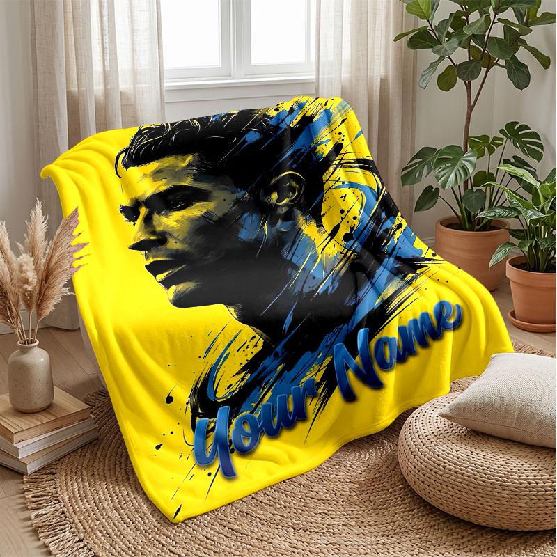 Coperta in Flanella Personalizzata con Nome Cristiano Ronaldo Logo Calcio Coperta Plaid in Pile Personalizzata Regalo Speciale per Divano Camera da Letto Casa