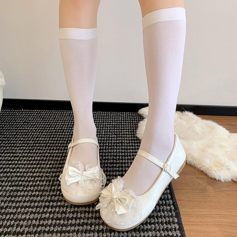 Japanese lace bow ballet round head low heel lolita sweet girl princess style small leather shoes
