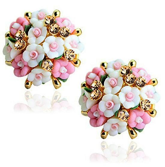 Korean Style Ceramic Rose Stud Earrings and Ear Cuffs