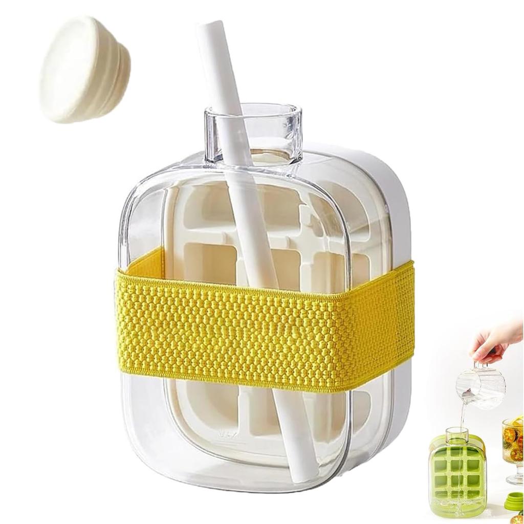 Ice Cube Mold Tray Water Bottle With Straps And Straw Silicone Ice Making Water Bottle Summer Cold Drink Bottle