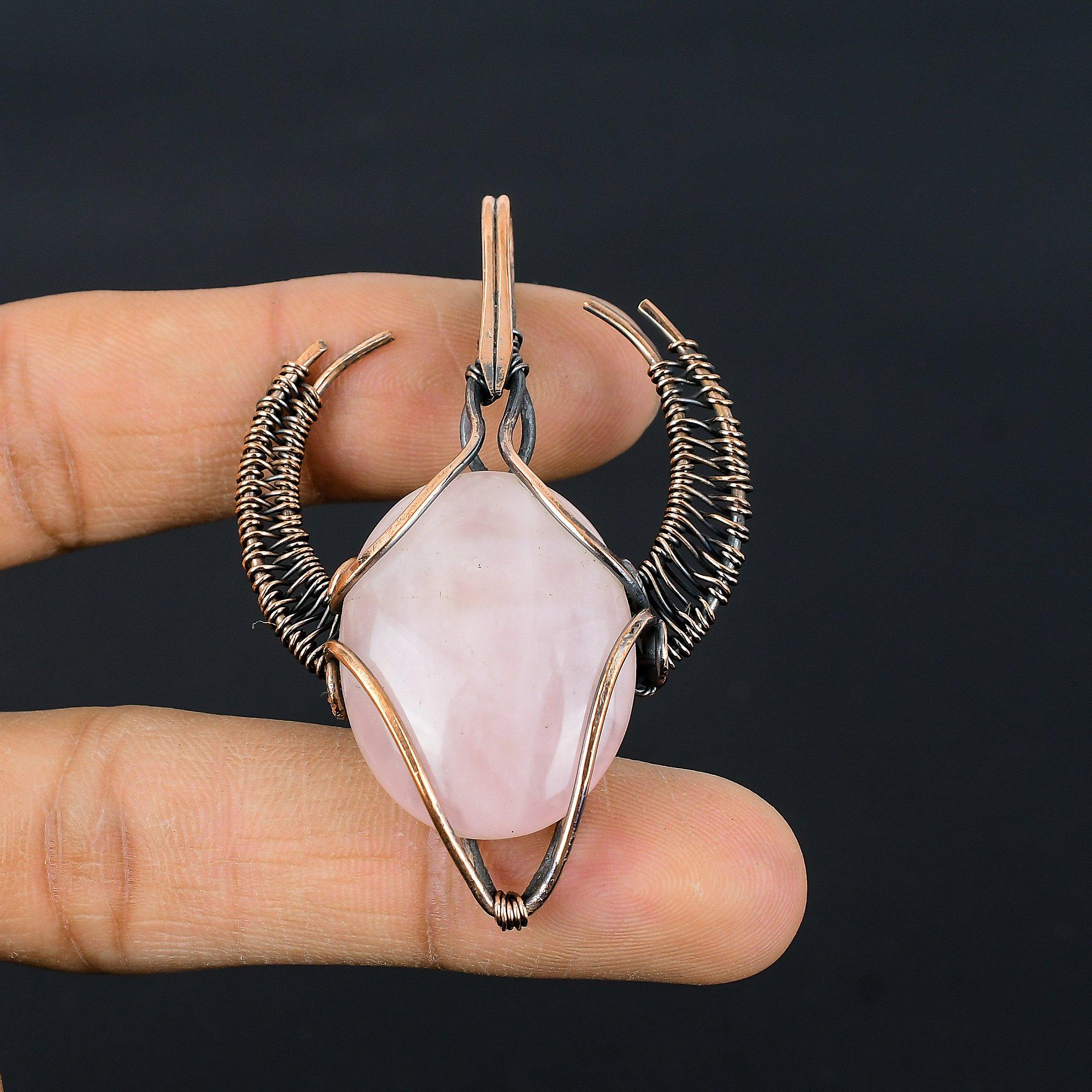 

Украшения из розового кварца, кулон, обернутый медной проволокой 999 пробы, украшения из драгоценных камней ручной работы, подарки для жены, совершенно новый кулон 2.55 Inches