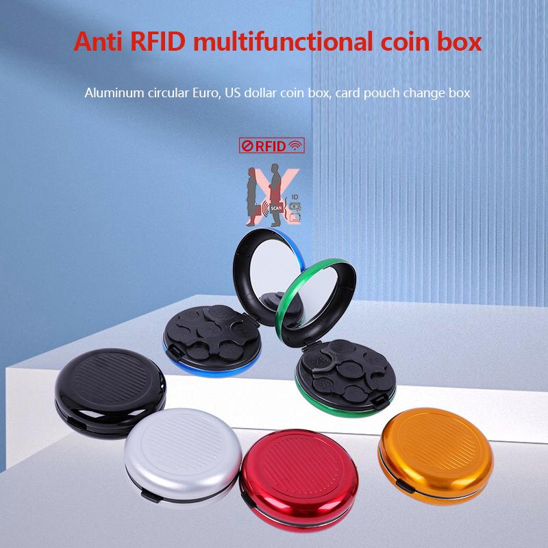 Cutie Mini Creativă de Modă pentru Depozitarea Monedelor Euro cu Oglindă, Portabilă de Călătorie, din Aliaj de Aluminiu, Circulară, Portofel Zero Euro, Portmonee pentru Monede