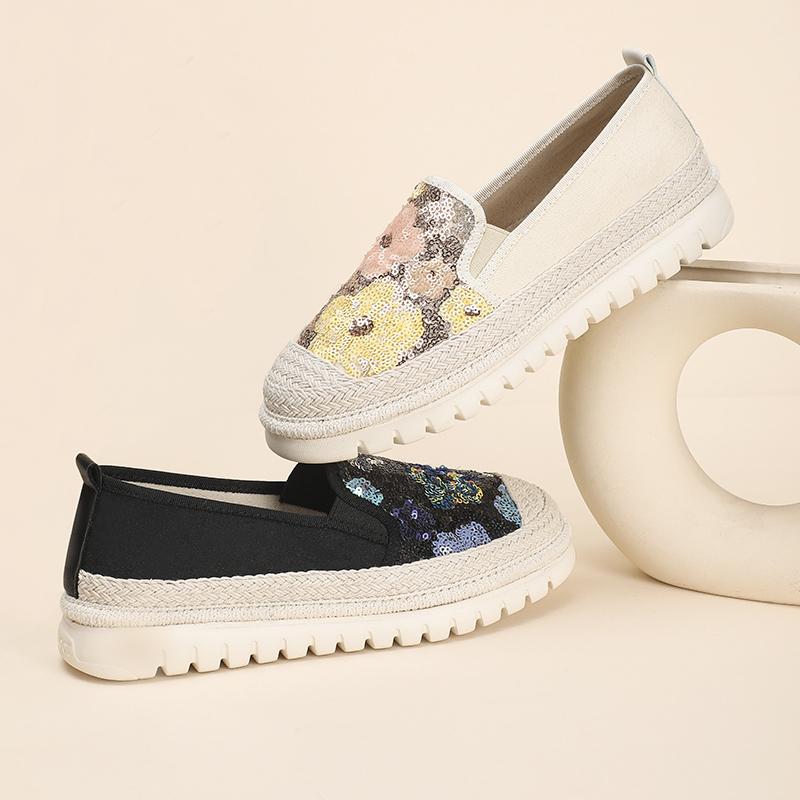 Taiheyuan Spring and Autumn New Women's Soft, Comfortable, Non slip, Lightweight sequin Vacation Style One Step Thick Bottom Fisherman's Shoes