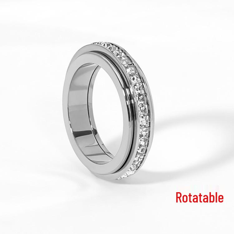 Live Hot Style Rotatable Zircon Titanium Ring with 18k Rose Gold Plating