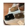 Cowhide Version~ Jialida Women's Shoes Increase In Height by 4cm Metal Buckle with Platform Loafers, Female Lazy People Pedal Small Leather Shoes with