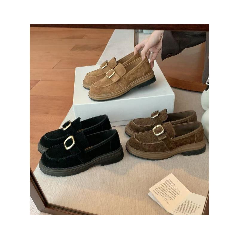 Rindslederversion~ Jialida Damenschuhe erhöhen die Höhe um 4 cm Metallschließe mit Plateau Slipper, Damen Faulenzer Pedal kleine Lederschuhe mit