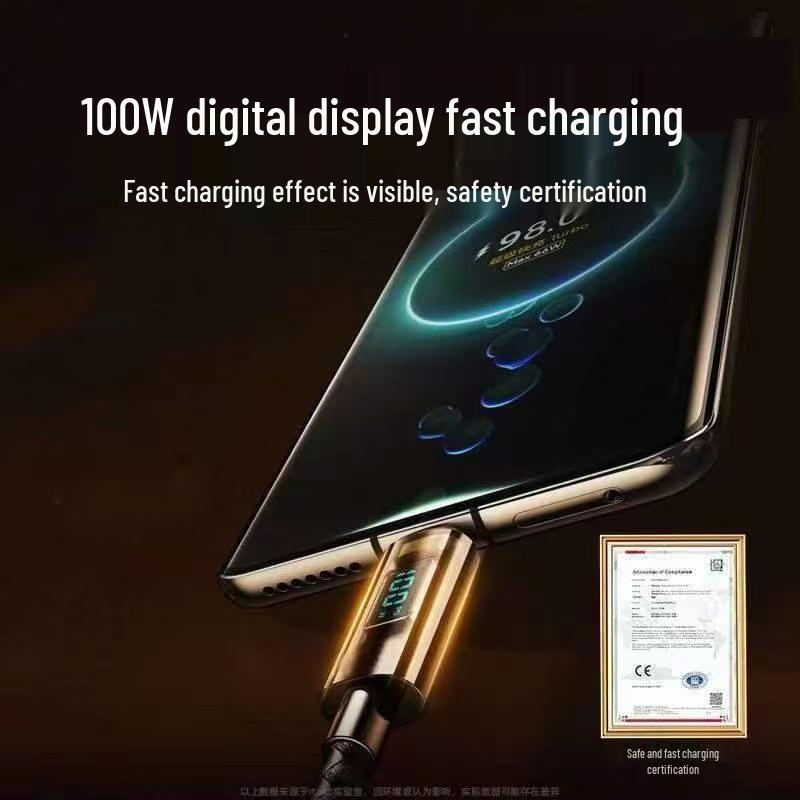 120W Fast Charging Data Cable with Digital Display and Intelligent Power Off for Huawei, Samsung, Apple 15, Xiaomi, and Oppo.