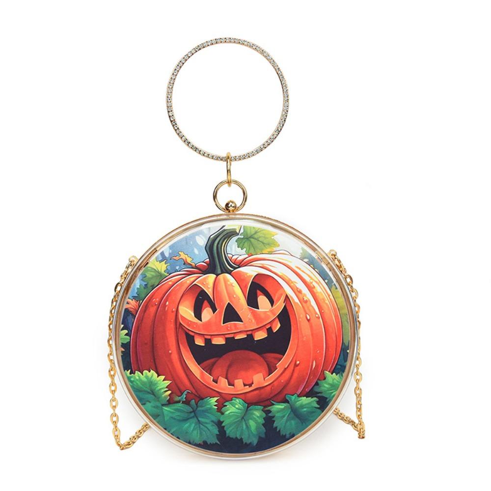 Zinc Zinc Alloy Halloween Round Handbag Printed PVC Transparent Pouch Storage Bag Doll Hanging Pouch  Figure