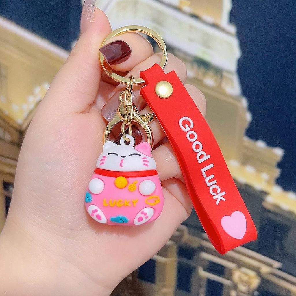 3D Soft Rubber Cartoon Lucky Cat Keychain