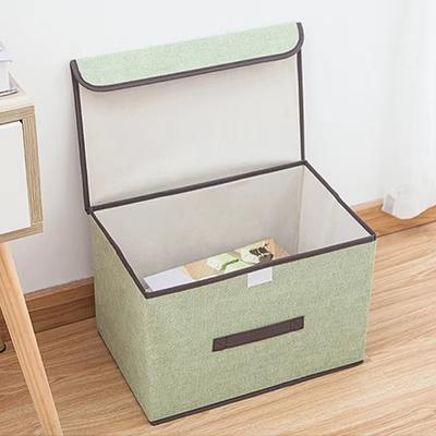 Caja de almacenamiento de tela no tejida, cesta plegable para el hogar, portátil, con tapa y asa, para juguetes, ropa interior y cosméticos.