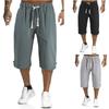 Men Fashion Plus Size Linen Bandage Pockets Casual Calf-Length Trousers