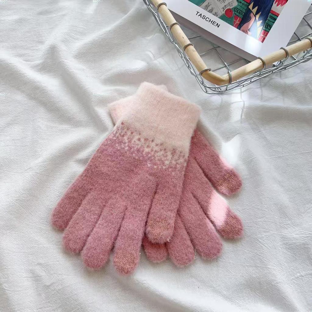Damskie zimowe dzianinowe rękawiczki z ekranem dotykowym - Grube, ciepłe, podszyte welurem, w stylu świątecznym