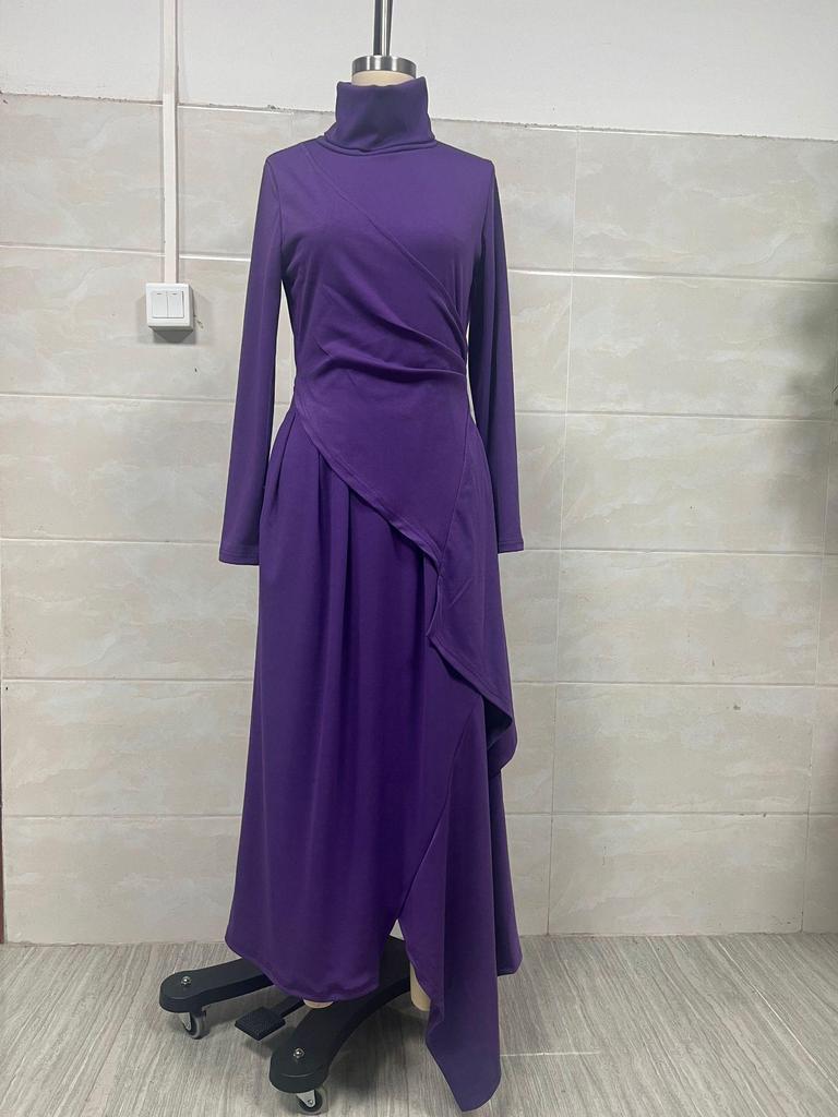 Women's Solid Long Sleeve Cross-Neck Dress for Spring/Autumn - 2025 EU Size