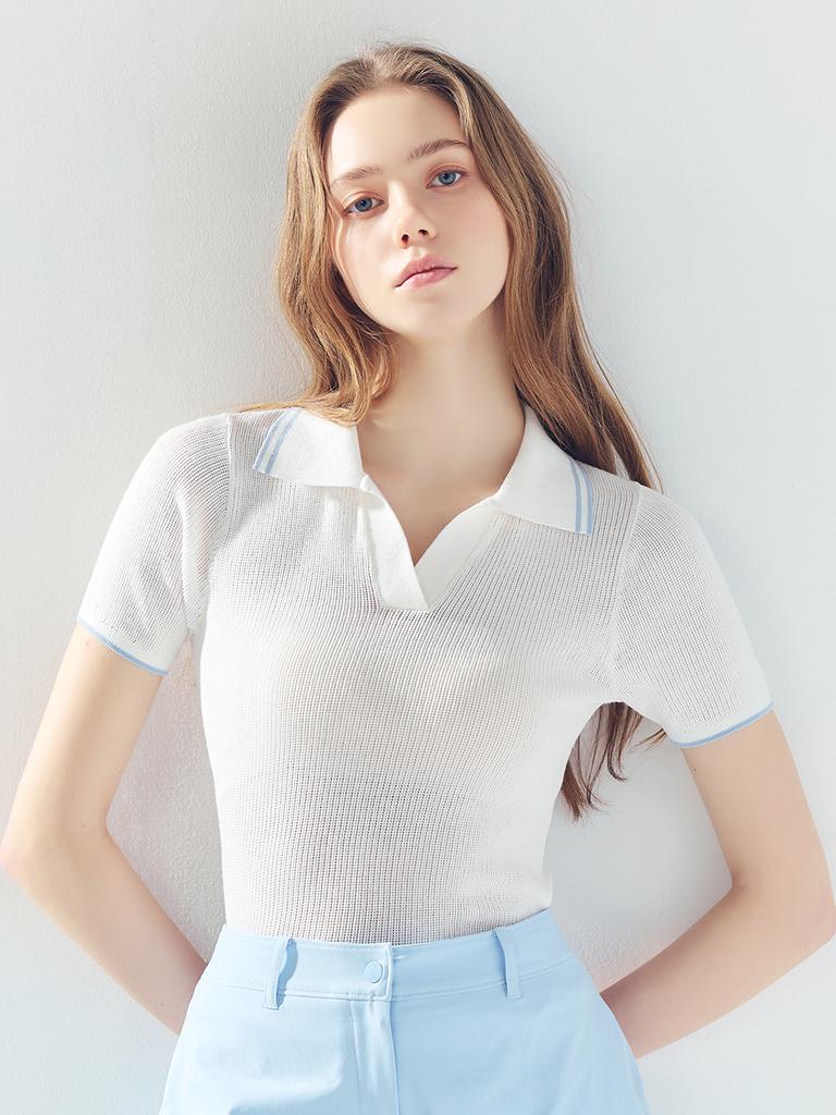 LORDLOAR Color Block Collar Knit White