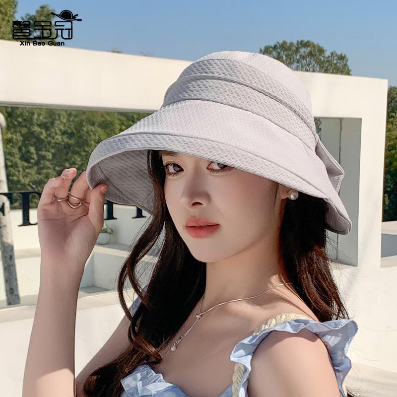 Summer Fashion Versatile Bucket Hat Big Brim Bow Sunscreen Hat Women's Outdoor Outing Sunshade Basin Hat