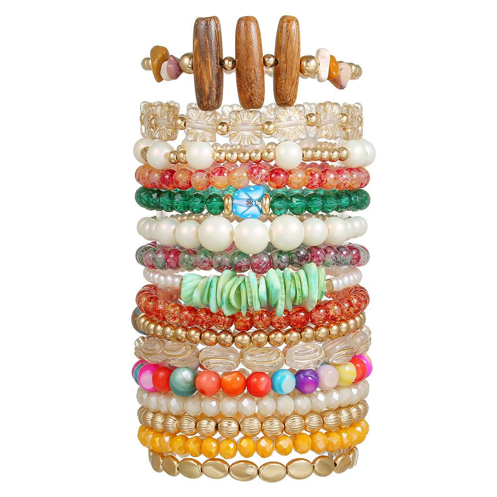 Geometric Multilayer Hand Chain With Crystal And Pearllike Beads For Fashion Enthusiasts