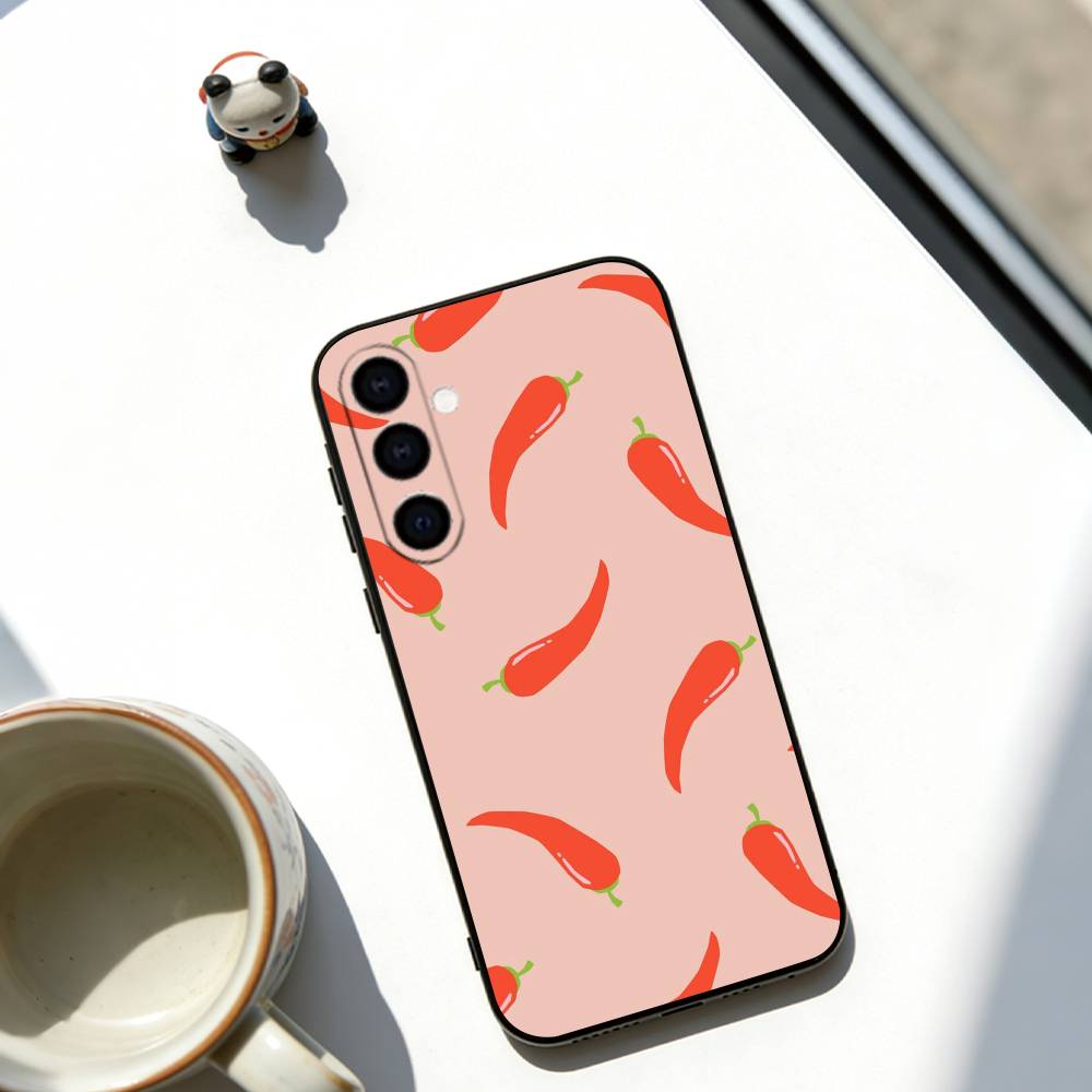 Red Chili Pepper Phone Case For Samsung Galaxy A73,A72,A71,A70,A53,A52,A51,Soft Black Cover