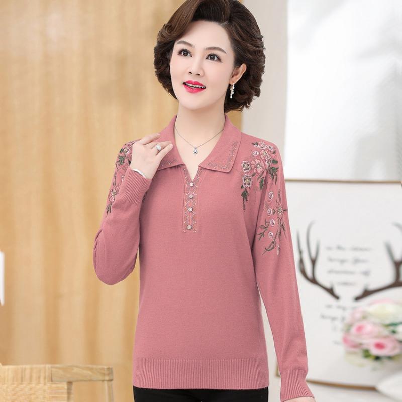Light Mother Knitted Sweater Spring New Middle-aged Women's Sweater Middle-aged and Elderly Spring and Autumn Bottoming Multi-colored Top