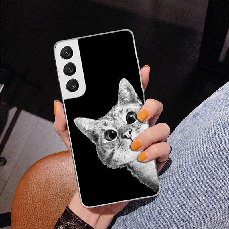 Cat Cute Kitten Cartoon Phnoe Case for Samsung Galaxy S26 S25 Edge S23 S24 Ultra S22 Plus S21 S20 FE Unique Cover Soft Coque Gal