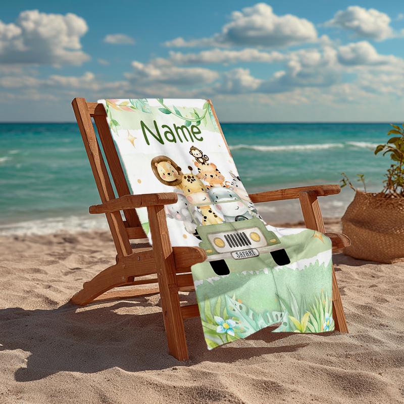 Custom Name Ultra-Soft Beach Towel with Animals Theme,Ideal for Pool - Camping, Diving - Perfect Travel Essential, Vibrant Beach Towel.