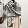 Vintage Butterfly Print Faux Cashmere Scarf Double Sided Shawl For Office Use