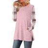 Women's Striped Printed Round-neck Long-sleeved Top With Pockets And Side Slits